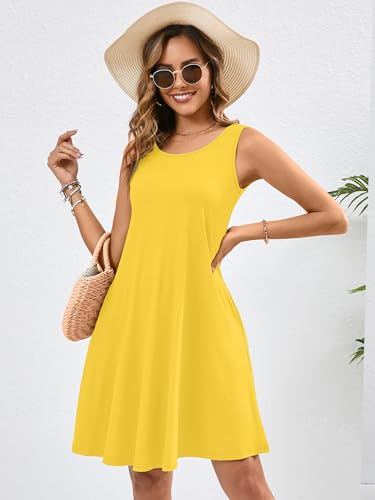 KORSIS T-Shirt Summer Dress for Women Casual Tank Dresses Sleeveless Swing Flowy Loose Ladies Beach Vacation Sundress with Pockets Yellow XL — view 2