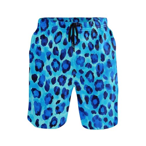 Men’s Swim Trunks Blue Black Leopard Beach Board Shorts Swimming Short Pants Running Sports Surffing Shorts