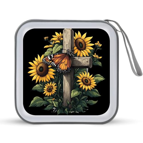 Butterfly Sunflower Crosss God Christian CD Case Plastic DVD Case Holder Wallet Disc Storage Organizer for Car Travel