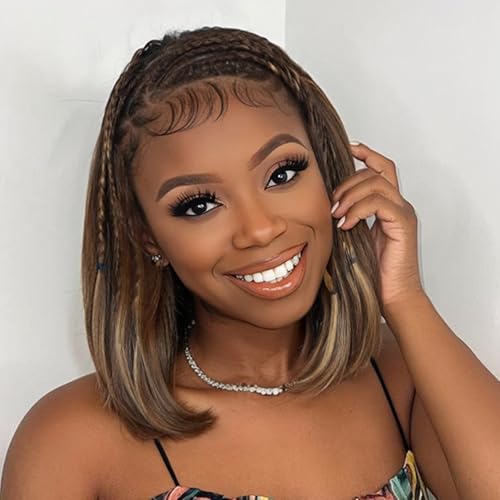 WIGER Highlighted Straight Bob Lace Frontal Wigs 13x4 Braided Wigs