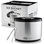 Barcool Ice Bucket with Lid and Ice Tongs | 10 Litre | Round & Double Walled Insulation | Perfect for Home Bars, Pubs, Restaurants, BBQs and Picnics (Silver)