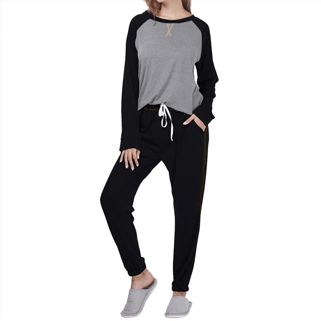 Cysincos Womens Sweatsuits 2 Piece Outfit Sweatpants Loungewear Jogger Pajama Set Long Sleeve Pullover Drawstring Pants