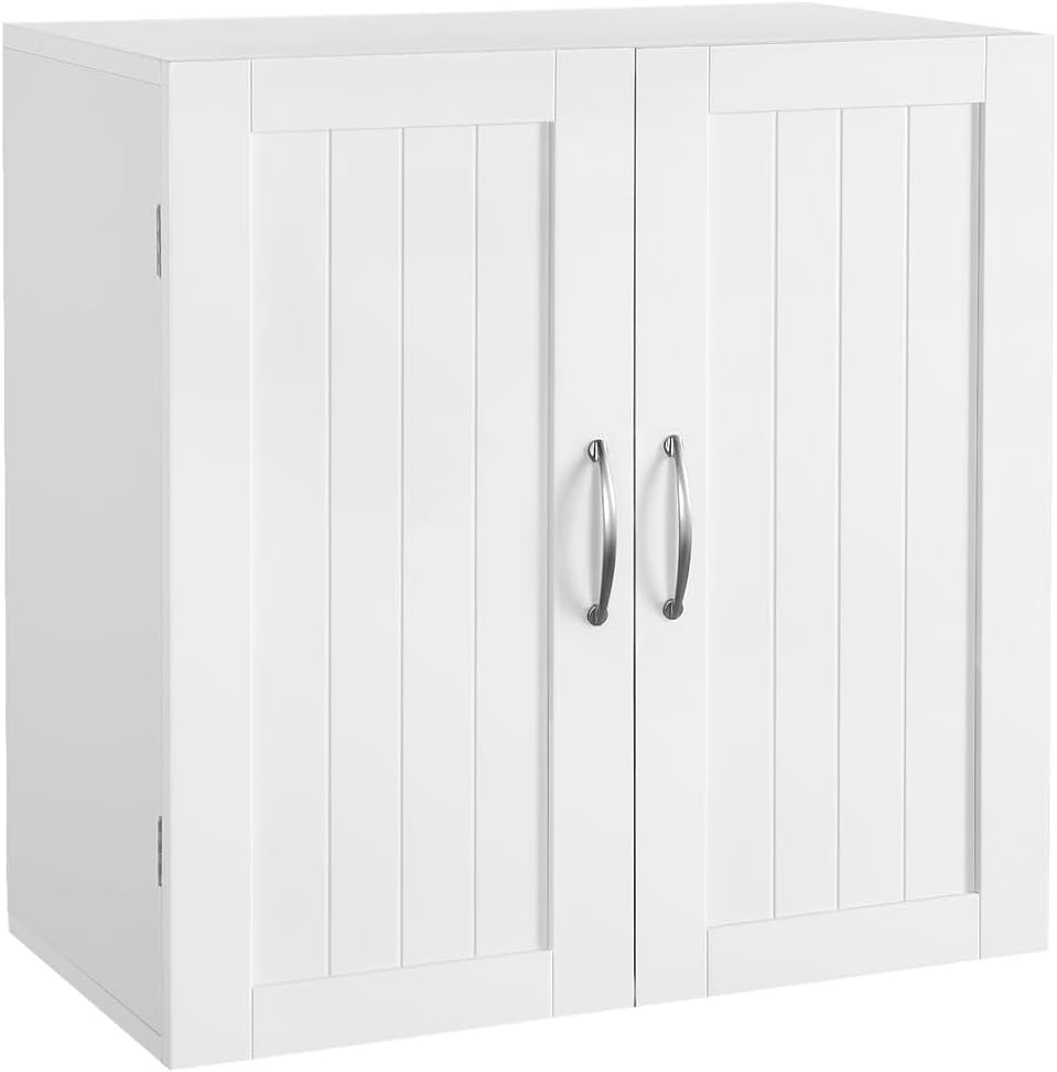 Bathroom Wall Cabinet with Adjustable Shelf, Kitchen Storage Cupboard Cabinet with 2 Doors, Wall Mount Medicine Cabinet for Living Room, Laundry, White