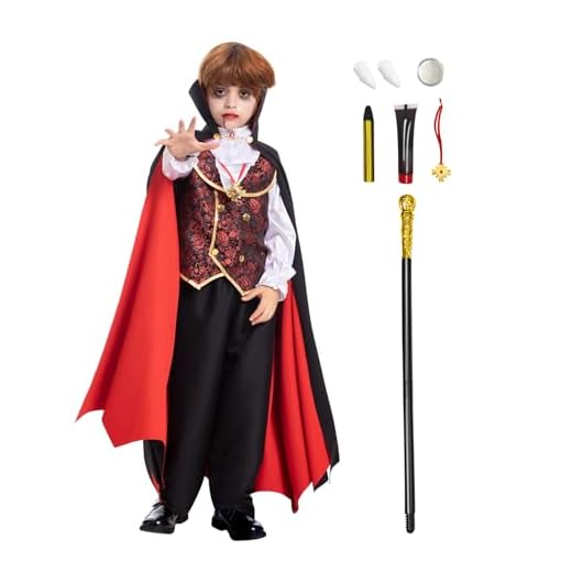 Vampire Costume for Boys Scary Halloween Party, Vampire Teeth Cosmetic Kit Included