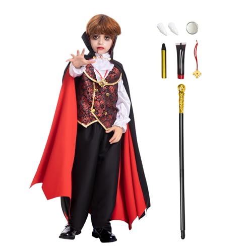 Vampire Costume for Boys Scary Halloween Party, Vampire Teeth Cosmetic Kit Included