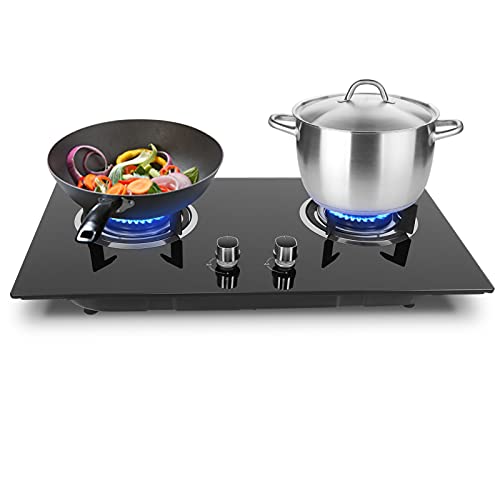 Gas Stove Built in Gas Cooktop, Gas Hob Stove Top 2 Burners Gas High Gas Stove Kitchen Cooking Accessory High Gas Cooker Stove 28.7x16x5.5in