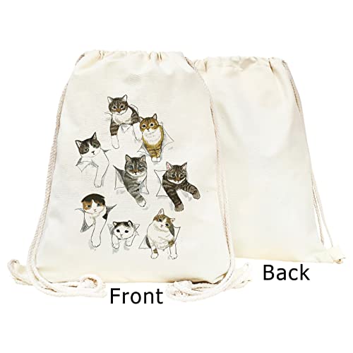 Mositu Cute Cat Drawstring Backpack Funny Cat Drawstring Bag For Women Cotton Canvas Backpack Sport Gym Draw String Bag Beach Sack Bag Travel Sackpack Bag Pack #TOP1