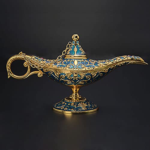 Classic Vintage Aladdin Magic Genie Costume Lamp Home Table Decoration & Gift, Golden Blue