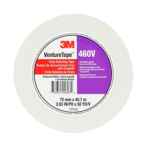3M Venture Tape Vinyl Seaming Tape 460V, White Color, Embossed, Resists Lifting, Cold Weather Adhesion, 2.83 In X 50 Yd #TOP1