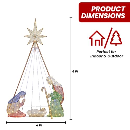 Top Treasures S105/3F-06-11A 6Ft Outdoor Pre-Lit Nativity Set - Lighted Christmas Scene thumb #4
