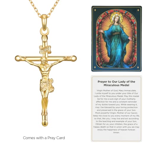 NORBU 925 Sterling Silver Crucifix Necklace for Women, 18K Gold Plated Womens Cross Pendant Necklaces with 18/20 inch Chain, Catholic Jesus Christian Jewelry Religious Gift for Her2