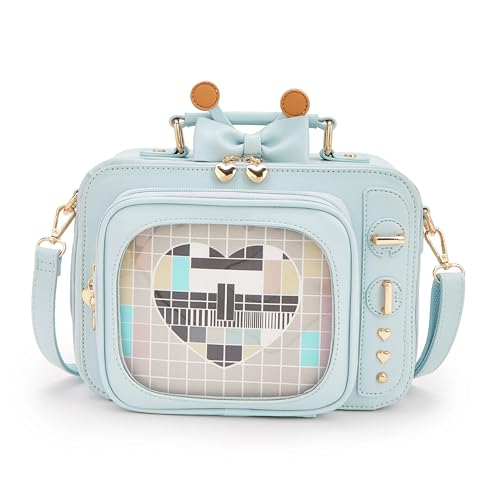 Image of Women TV Shape Ita Bag Shoulder Bag Ita Backpack Fun female Clear Window Anime Pins Display Purse (light blue)