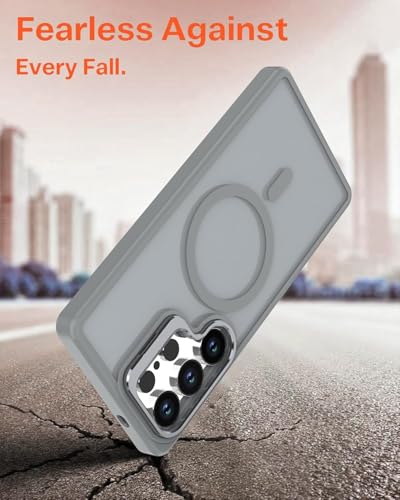 Image of MagPro case with Stand for Samsung Galaxy S24 Ultra 5G| Magnetic Compatible Protective Cover Strong Magnetic Shockproof Armor Scratch Resistant Polycarbonate HardBack | Translucent Matte Grey