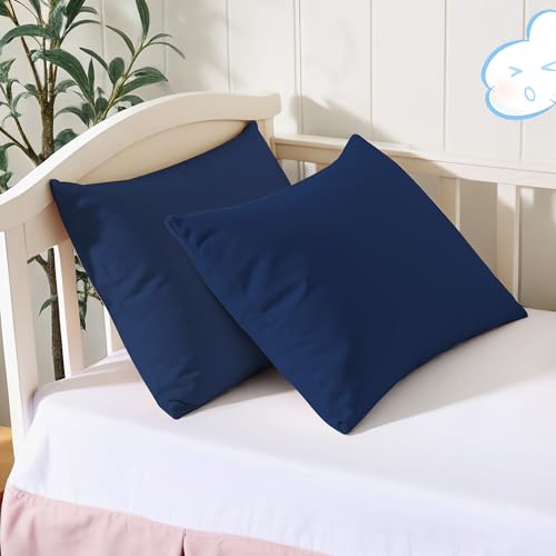 Image of 100% Cotton Toddler Pillow Protectors with Invisible Zipper, 600 Thread Count Sateen Wave Soft Breathable Hypoallergenic Nursery Pillowcases for Kids, 13x18 Inches, Set of 2