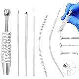 Piercing Oreille, Kit Piercing, Pince Piercing, Piercing, Set de 5 Aiguilles de Perçage avec 1 Outil de Capture en Acier Inoxydable, Outils Professionnels pour Nez Lèvre et Corps, Argent