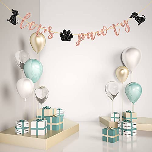 Talorine Glitter Let's Pawty Banner, Puppy Dog Birthday Party Banner, Pet 1St 2Nd Birthday Party Decorations, Rose Gold And Black #TOP2