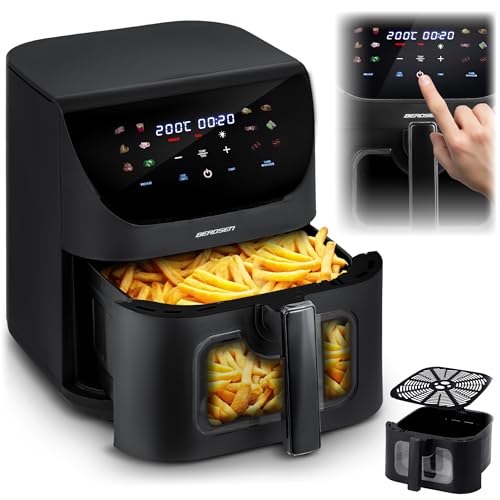 Berdsen Freidora de aire caliente XXL 8L – Airfryer con ventana y pantalla táctil – 1700 W – 12 programas – saludable sin grasa