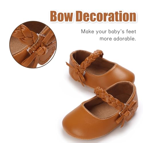 Image of Baby Girl Mary Jane Flats Dress Shoes - Infant Newborn Shoes Anti-Slip Soft PU Leather Party School Wedding Princess Baby Girl Shoes 0-18M