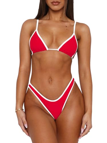 Women's Sexy String Bikini Set Halter Neck Two Piece Swimsuit Cheeky High Cut 2 Piece Swimwear