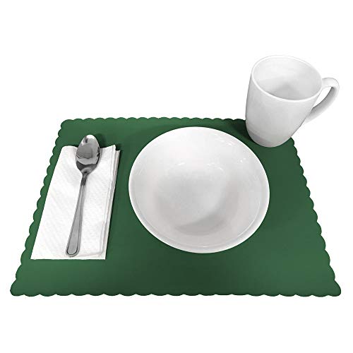 Raise Flat Disposable Paper Placemats, Scalloped Edge, 10"X14", 50-Pack (Hunter Green) #TOP3