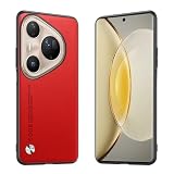 Longstong Custodia Adatta per Huawei Pura 80 Ultra/Huawei P80 Ultra (6.8"), Cover in pelle metallica serie CODE - Rosso