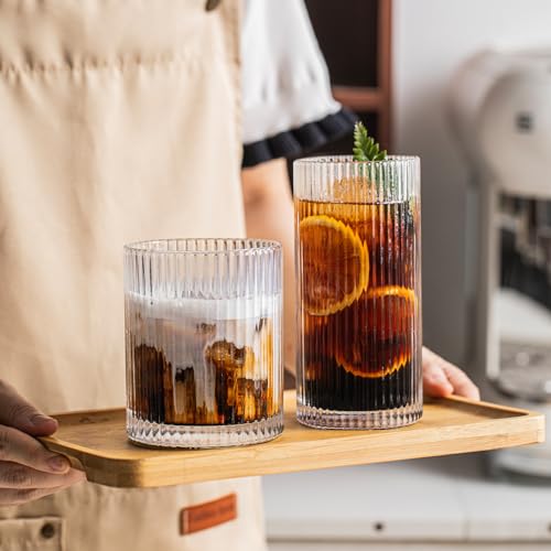 INSETLAN 12-Piece Ribbed Glassware - 6 Highball Glasses 12 oz, 6 Rocks Glass Cups 14 oz, Vintage Cocktail Drinking Glasses, Ideal for Wine, Juice, Water, Ice Coffee Cup, Whiskey, Mixed Drinkware by INSETLAN - Image 9
