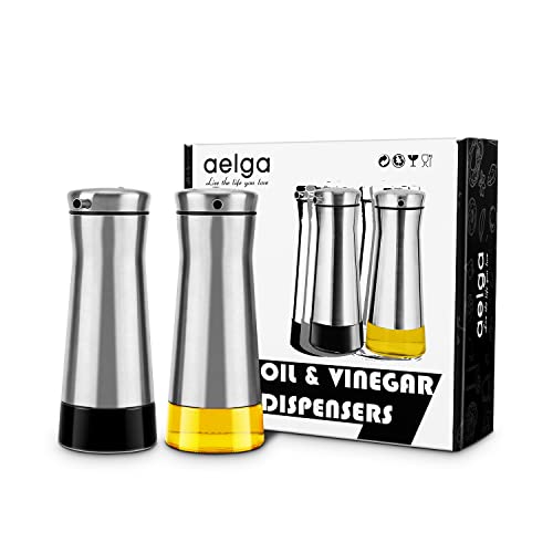 Aelga Olive Oil And Vinegar Dispenser Bottle Set 2 Pack Elegant Stainless Steel Oil Dispenser Set- Oil Dispenser Bottle For Kitchen With Drip Free #TOP6