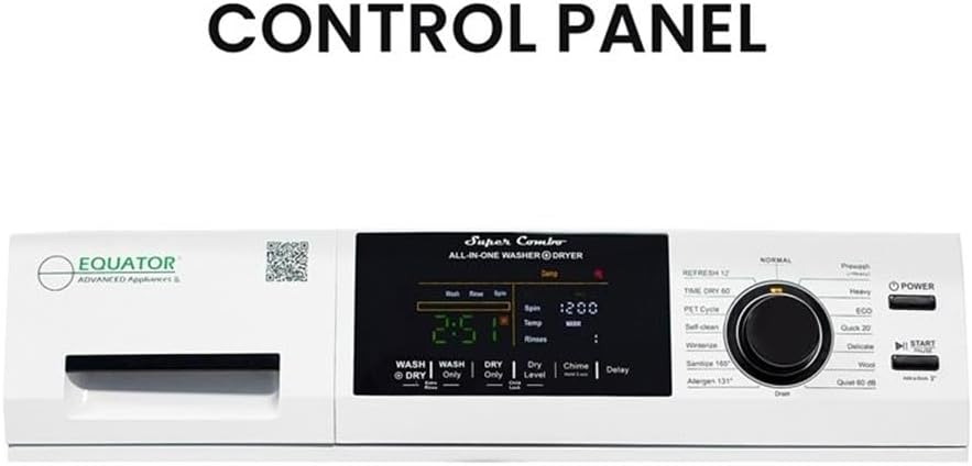 Pemberly Row All-in-One Washer Dryer, 1.62 cu.ft, Stainless Steel, White, 15 Programs, Vented for Faster Drying, RV Approved Combo, Child Lock, Touch Buttons, Built-In Diagnostics, Adjustable Legs