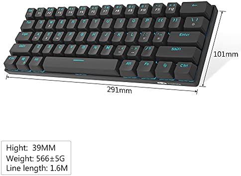 MageGee MK-Mini 60% Mechanical Gaming Keyboard, 61 Keys Compact Blue Switches Gaming Keyboard, Portable USB Type-C Wired Office Keyboard with Blue LED Backlit for Computer PC Laptop, Black