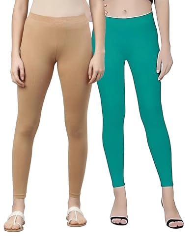 Image of ZAYANQA Combo of 2 Slim Fit Women /Girls Solid Stretchable Cotton Ankle Length Leggings with Ultrasoft Wide Elastic Waistband |Comfortable |Fashionwear|
