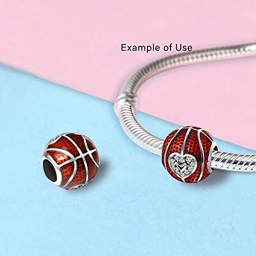 Love Basketball Charm for Bracelet or Necklace for Women by Ginger Lyne | European Style Bead Clear Cubic Zirconia Red Sterling Silver | Athletic Gifts for Her4