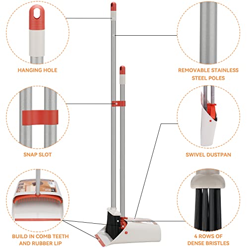 Broom And Dustpan For Home/Broom With Dustpan Combo Set/Dust Pan With Long Handle For Kitchen Room Office Lobby Floor Use Upright Standing Dustpan Indoor Broom Set #TOP3
