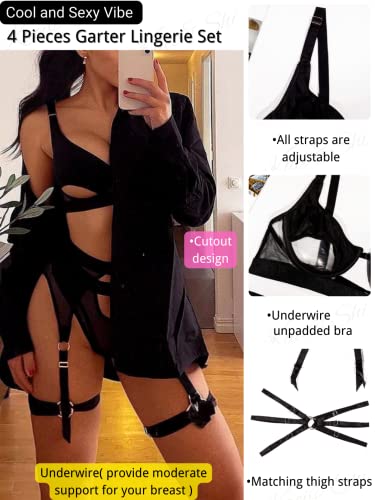 Foto de Kaei&Shi Conjunto de liguero de lencería con tiras, traje sexy de San Valentín para mujer, travieso, Lenceria para mujer, luna de miel (imagen 3)