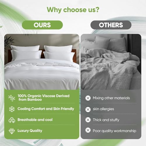 Image of TWK Luxury Sheet Set, Genuine 100% Organic Viscose Derived from Bamboo, Cooling & Breathable, Silky Soft, Bedding Sheets & Pillowcases (Chalk White, Queen)