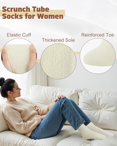 5 Pairs Slouchy Socks for Women, Soft Cotton Long Scrunch Tube Stockings, Casual Crew Boot Thick Knit Slouch Socks3