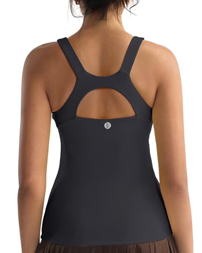 RUNNING GIRL Workout Tank Tops for Women Built in Shelf Bras Padded,Sleeveless Gym Tops Athletic Yoga Shirts, Dark Grey, XX-Large