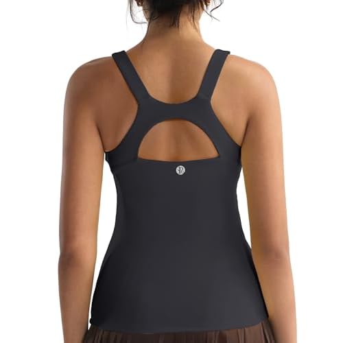 RUNNING GIRL Workout Tops for Women,Racerback Tank Tops with Built in Bras,Padded Sports Bra Yoga Tank Athletic Tops Dark Grey X-Large