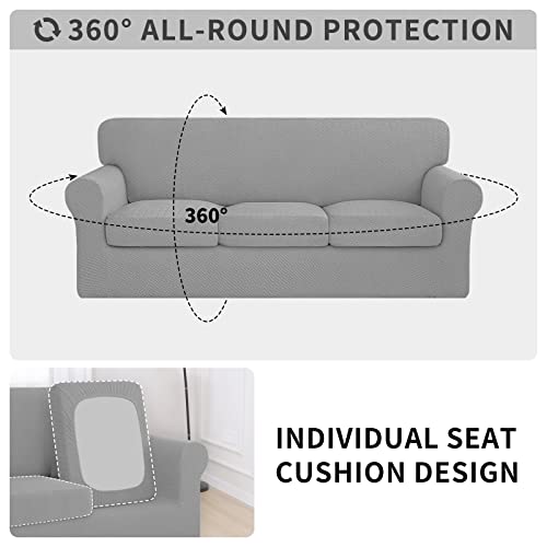 Issuntex 3 Pieces High Stretch Thicken Loveseat Couch Covers, Soft Sofa Slipcover For 2 Separate Cushion Couch, Jacquard Fabric Elastic Sofa Cover Furniture Protector For Dogs (Loveseat, Light Gray) #TOP2