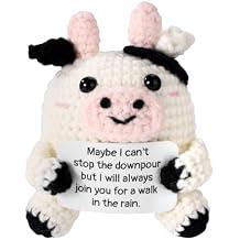 TOYMIS Mini Crochet Cow, Cute Handmade Knitted Positive Cow Doll with Encouragement Card Cotton Thread Inspirational Crochet Doll for Kids Adults Home Desk Decor