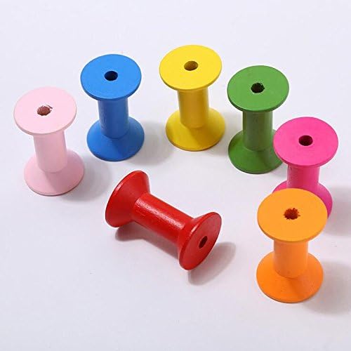 Yiping 100Pcs Cylindrical Wooden Bobbins Empty Thread Spools(Colorful)