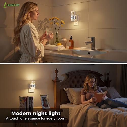 Image of L LOHAS LED Motion Sensor Night Light,Dimmable Night Lights Plug into Wall, 2 Pack 3000K Night-Lights with 0-100 LM Adjustable, Acrylic Bubble Plug in Nightlight for Bathroom Hallway Nursery