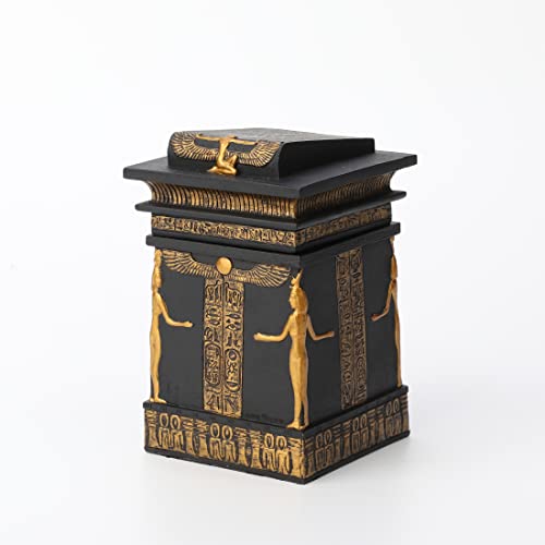 Veronese Design 5 3/4 Inch Tall Egyptian Canopic Shrine Trinket Stash Box Resin Sculpture Black Gold Finish #TOP17