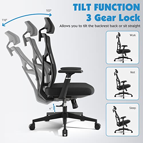 Ergonomic Office Chair Mesh Computer Chair With Adjustable Lumbar Support, High Back Swaying Rocking Office Swivel Chair For Home #TOP2