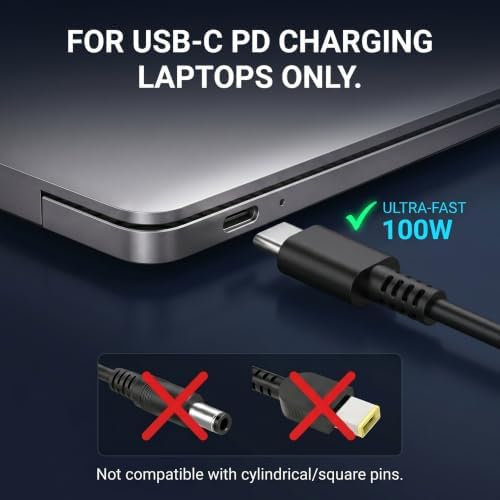 100W USB C Laptop Charger PD Fast Charging Power Adapter Compatible with MacBook Air/Pro 13, Dell XPS 13 Latitude, Lenovo ThinkPad Yoga IdeaPad, HP Spectre Envy EliteBook, ASUS ZenBook USB-C