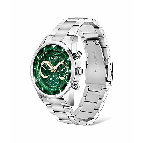 Image of Police Mens 45 mm Driver Green Dial Stainless Steel Analogue Watch - PLPEWJK2014301 (WPLPEWJK2014301, Not assigned, Not assigned)