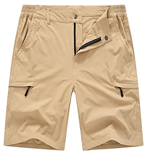 YSENTO Mens Outdoor Cargo Work Shorts Quick Dry Lightweight Hiking Walking Camping Multi-Pocket Golf Shorts(Khaki,34)