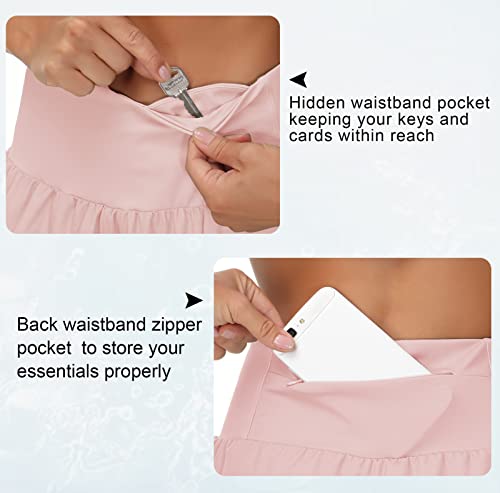 Image of THE GYM PEOPLE Women's High Waisted Running Shorts Quick Dry Workout Shorts | High Waist, Slim Fitted, Built-in Mesh Lined, Back Zipper Pockets, Lightweight, Breathable, Side Slit