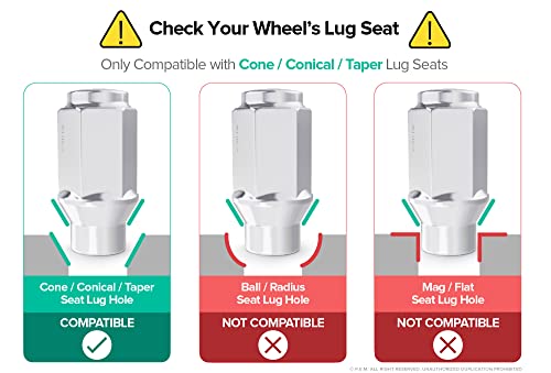20Pcs Chrome Silver Bulge Lug Nuts - 1/2X20 Threads - 1.75 Inch Length - Et Style (Extended Threads) - Cone Conical Taper Seat Shank - Closed End - Compatible With 5Lug Vehicles Wheels #TOP3