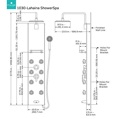 Pulse Showerspas 1030 Lahaina Showerspa Panel With 9.5" Rain Showerhead, 8 Dual-Function Body Spray Jets, 5-Function Hand Shower, Tub Spout And Glass Shelf, Soft-White With Silver Anodized Aluminum #TOP5