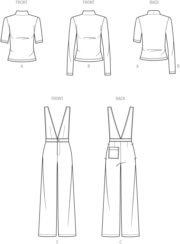 Know Me ME2096Y5 Misses' Turtleneck Tops and Sleeveless Jumpsuit Sewing Pattern Packet by Brittany J. Jones, Design Code ME2096, Sizes 18-20-22-24-26